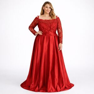 TS Couture Floral Bodice Dress Elegant Evening Maxi Gown Red XL